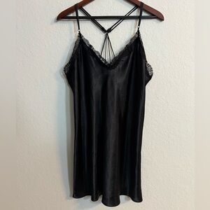 Lilac+London Black Satin Lace-Trim Slip Dress